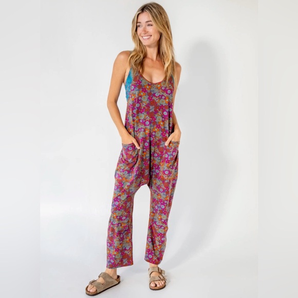NATURAL LIFE Pants - Natural Life Lucy Jumpsuit Size L Floral Flowy Boho Oversized Comfy EUC Cottage